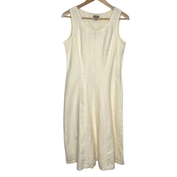 J. Jill Womens Linen Midi Dress Small Ivory Butter Yellow Summer Minimalist - Picture 1 of 13